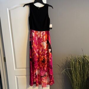 Kensie Black and Pink Floral High Low Dress